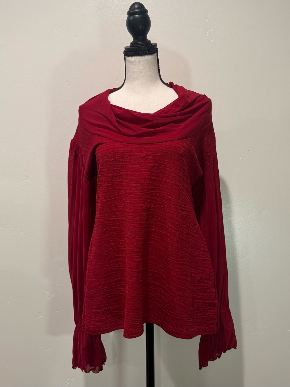 Romantic Red Cowl Neck Blouse